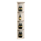 White quarter-round lattice wine shelf with round base and open bottle storage