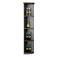 Tall corner wine shelf with round base, vertical lattice panels, and 3 bottle shelves