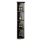 Lattice quarter-round wine shelf with round base, dark finish, full-height view