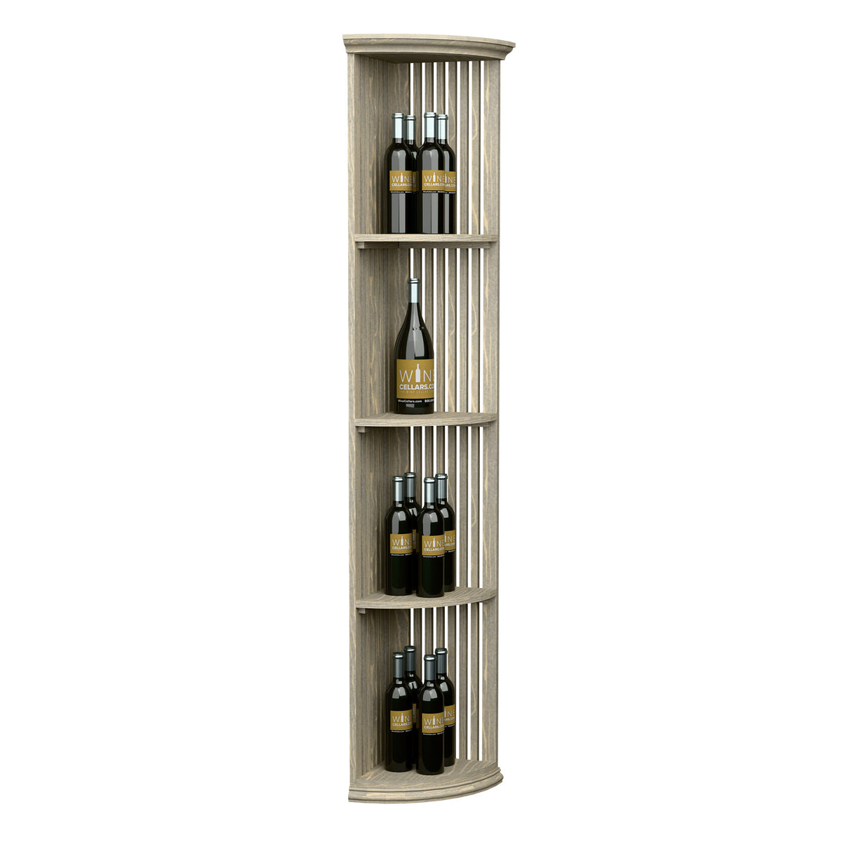 Natural lattice quarter-round wine shelf with round base, 3 tiers for bottles