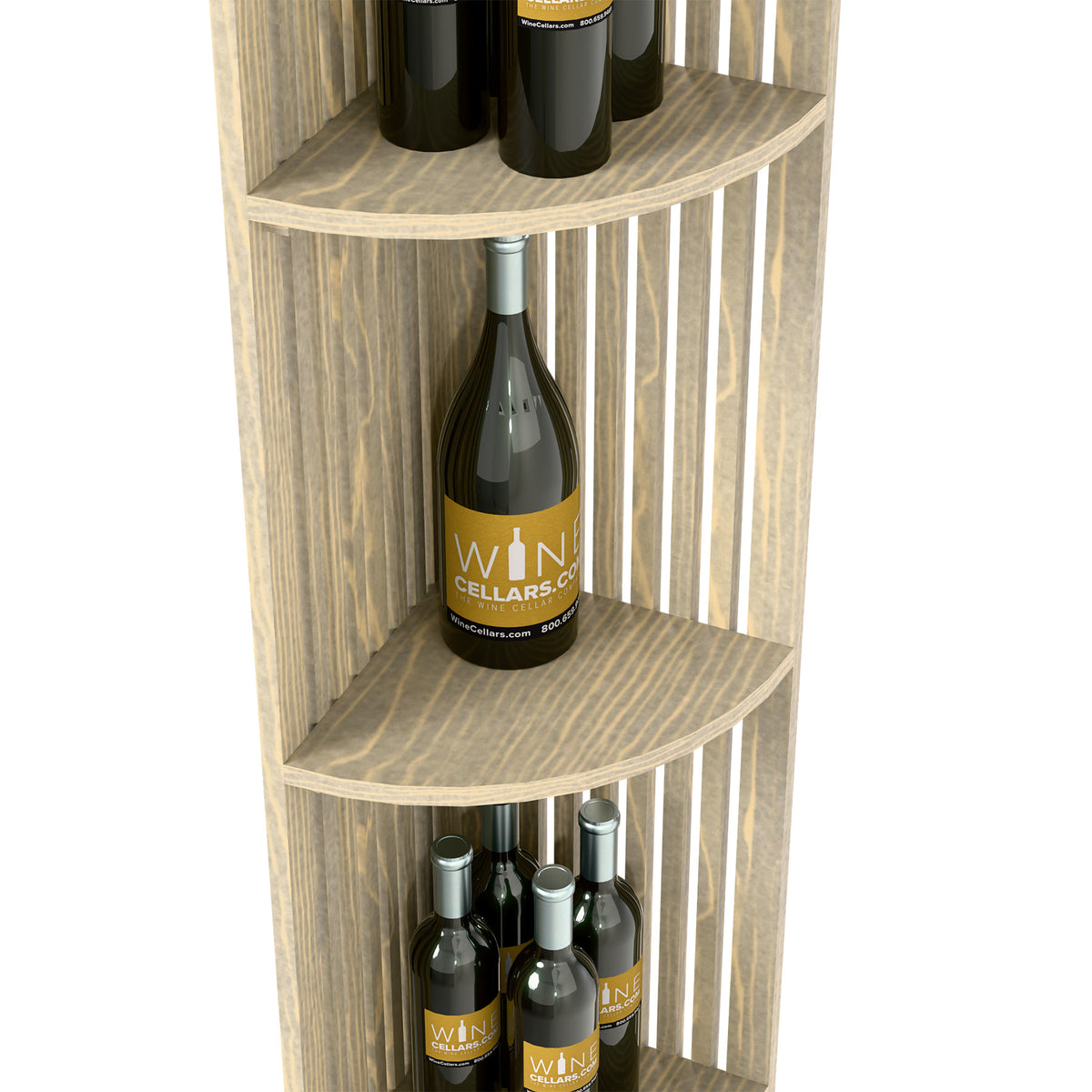 Natural quarter-round lattice wine shelf corner unit with curved bottle shelves