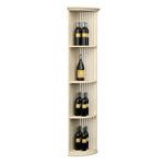 Light natural lattice quarter-round wine shelf with round base, four bottle openings