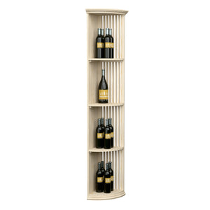 Light natural lattice quarter-round wine shelf with round base, four bottle openings