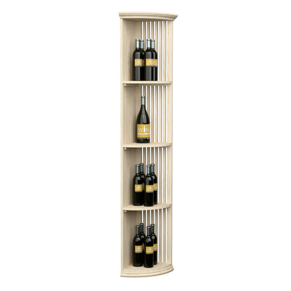 Light natural lattice quarter-round wine shelf with round base, four bottle openings