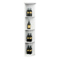 White lattice quarter round shelf with round base, 3 tiers holding wine bottles.