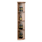 Natural wood lattice quarter-round shelf with three tiers and round base