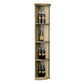 Natural wood quarter-round wine shelf with lattice sides and three bottle shelves