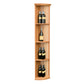 Warm wood quarter-round wine shelf with round base, vertical slat sides, 4 bottle tiers.