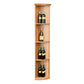 Warm wood tall quarter-round wine shelf with round base and vertical lattice-style sides.