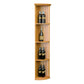 Tall quarter-round wine rack with lattice slats and round base, three levels, light wood