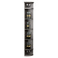 Black lattice wine shelf with round base, wine bottle slots and two top lights