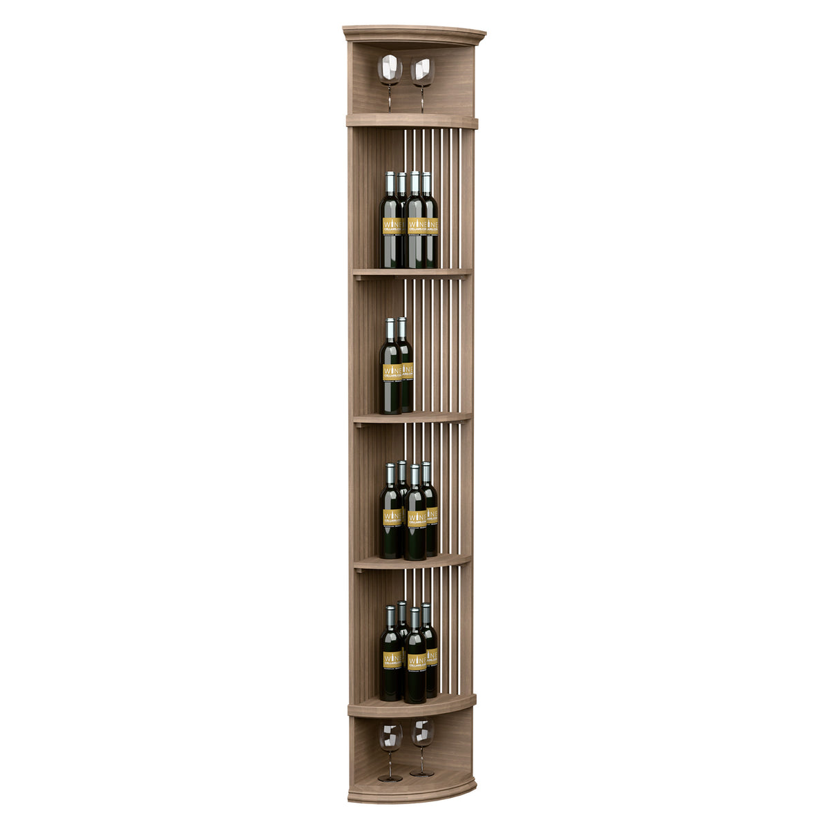Light wood lattice wine shelf with round base and wine bottle display racks