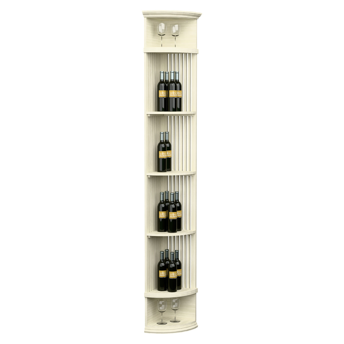 Cream lattice quarter-round wine shelf with round base and bottle storage racks