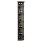 Wine bottle display shelf with lattice panels, quarter-round shape, dark finish, round base