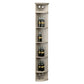 Light wood lattice wine shelf with round base; tall display with 4 bottle rows