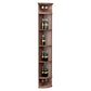 Wine bottle display shelf with lattice back, round base, and stemware holders; medium brown