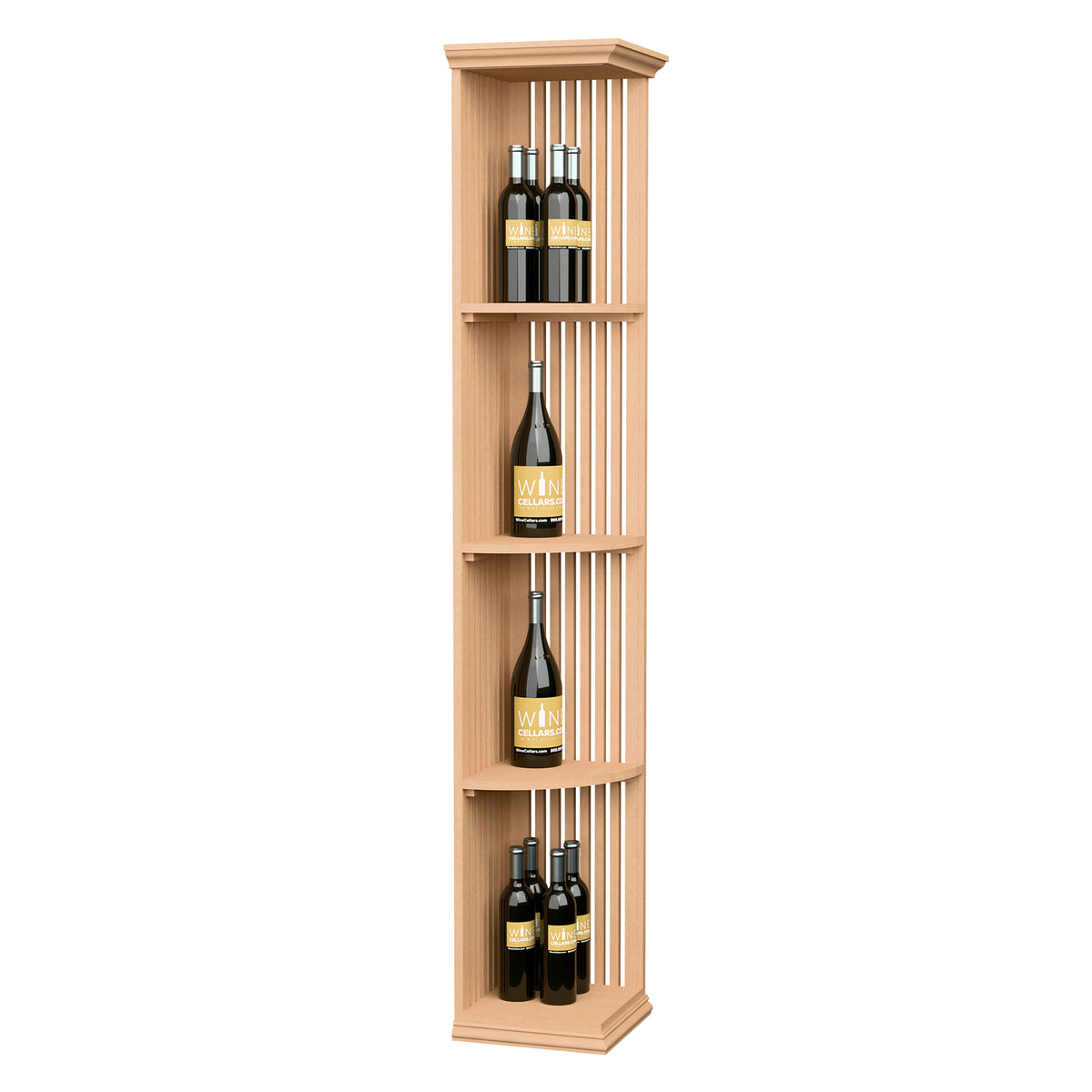 Tall 6ft lattice wine shelf with square base and bottle shelves, natural light wood