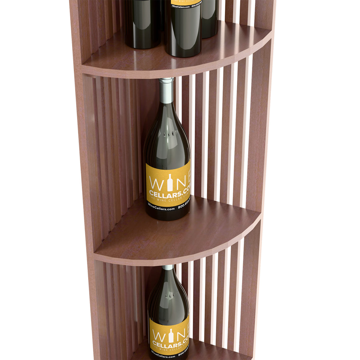 Natural wood lattice wine bottle shelf, 3-tier quarter-round with square base
