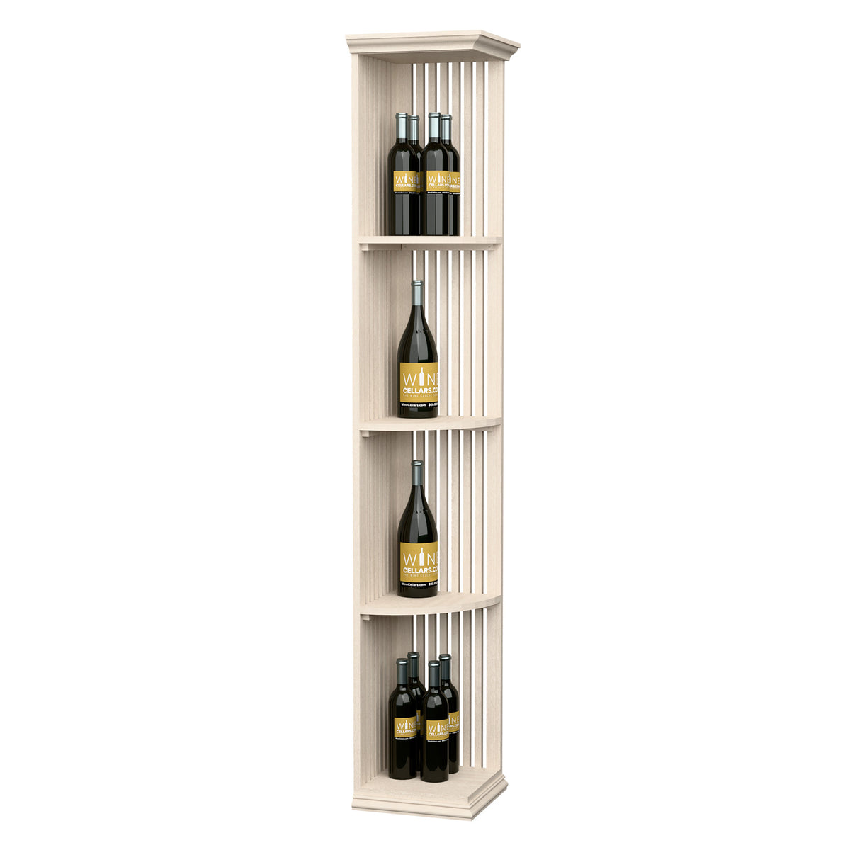 White lattice wine bottle shelf, 3-tier quarter-round with square base