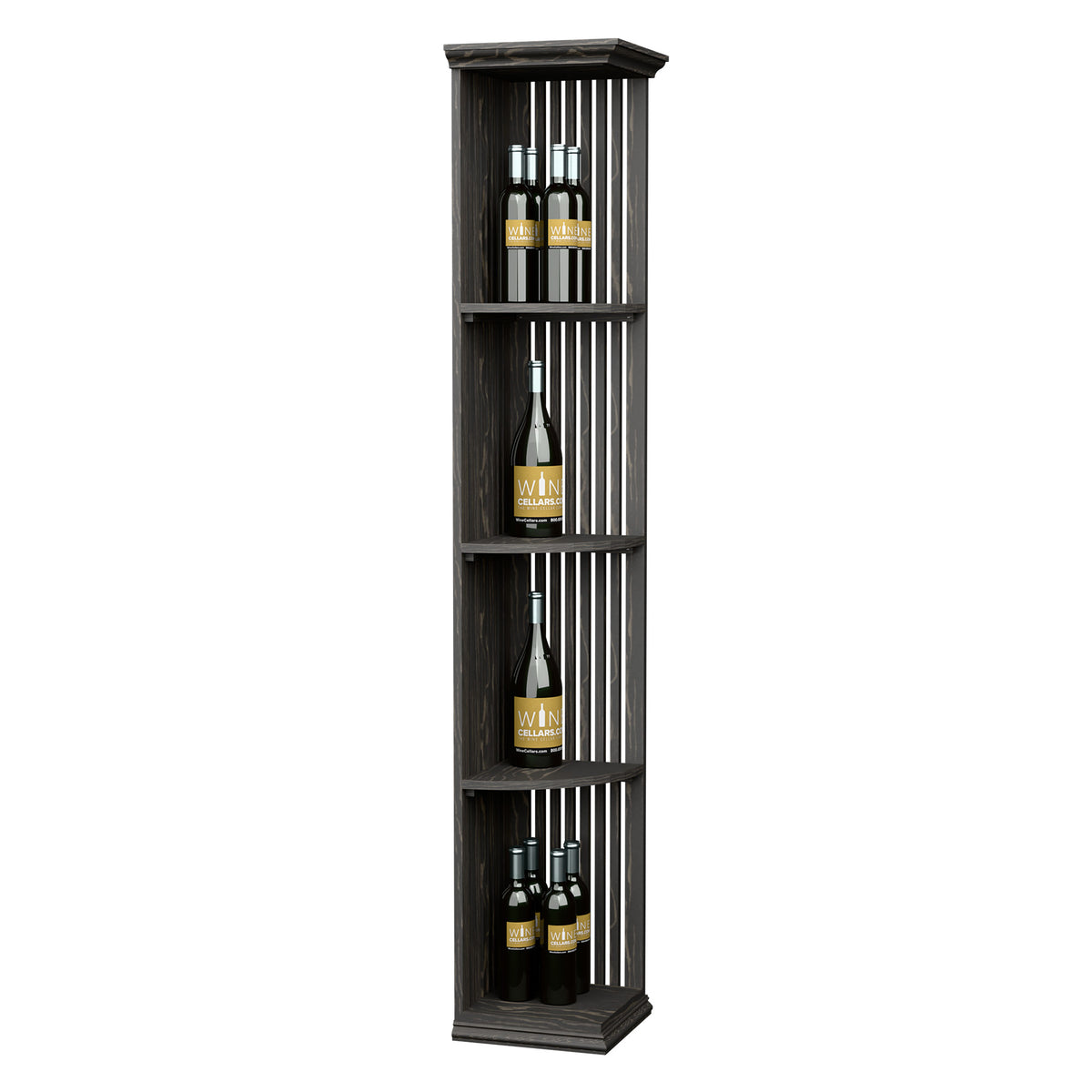 Dark lattice corner wine shelf with square base, 3 arched shelves for bottles