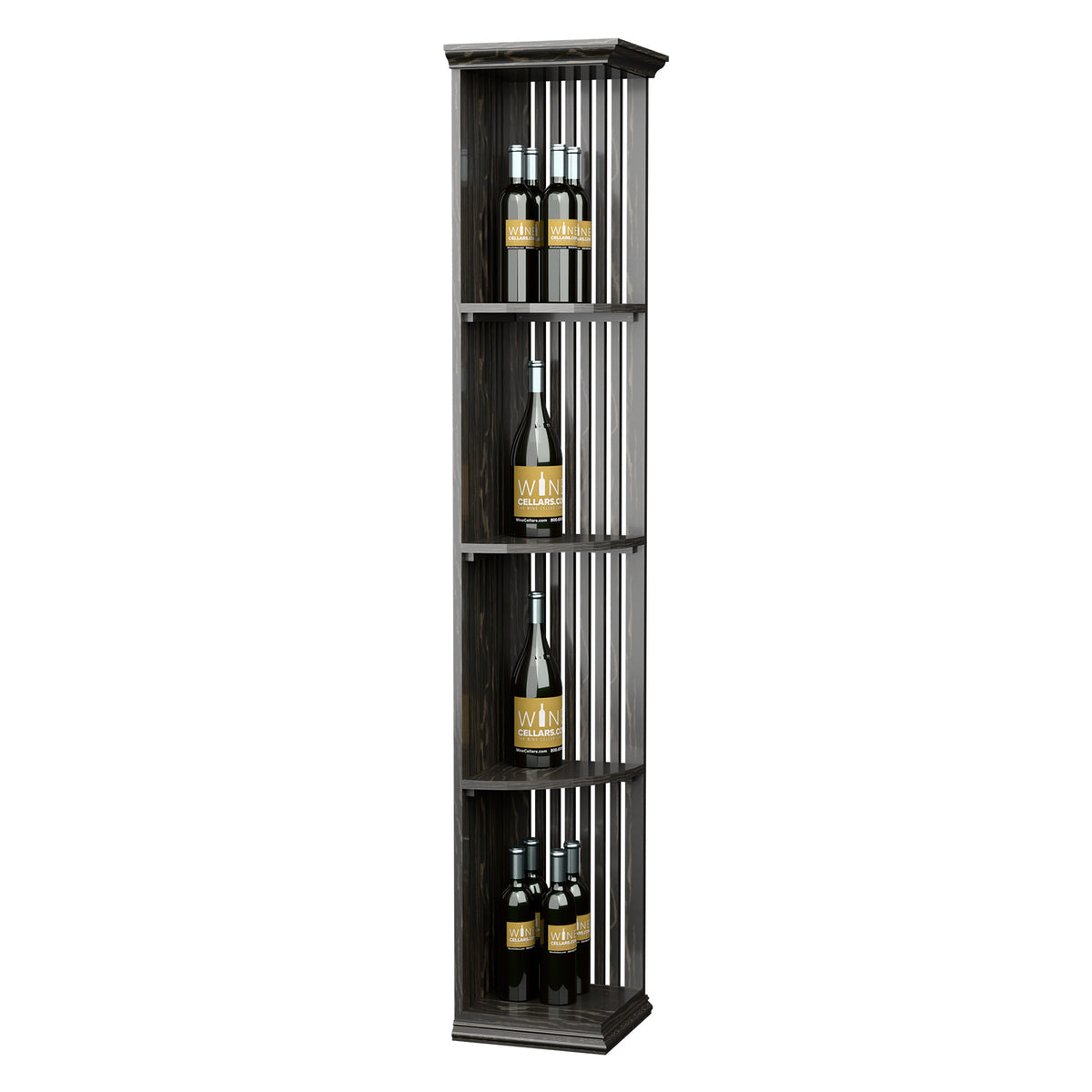 Dark lattice corner wine shelf with square base, 3 arched shelves for bottles