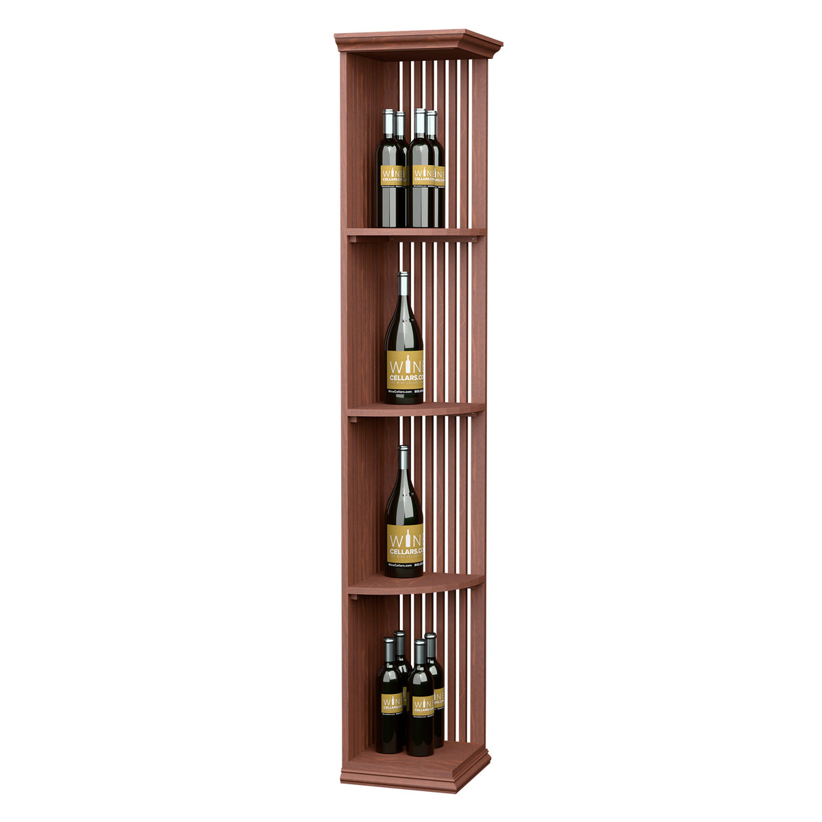 Light wood lattice corner wine shelf with square base, 3 arched shelves for bottles