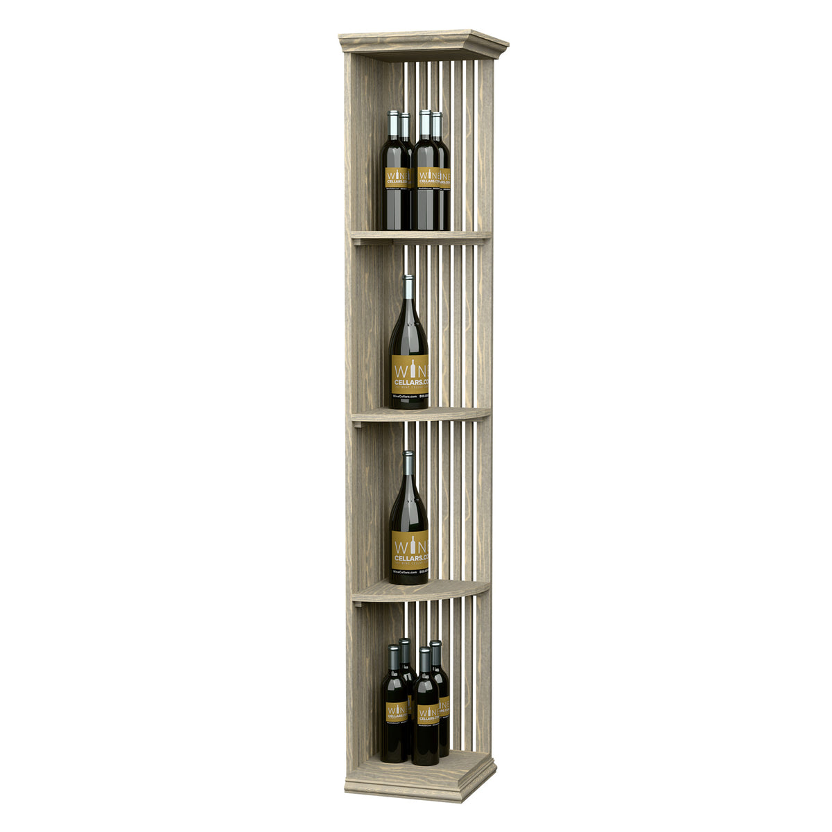 Lattice quarter round wine shelf with square base, light wood, 4 bottle slots
