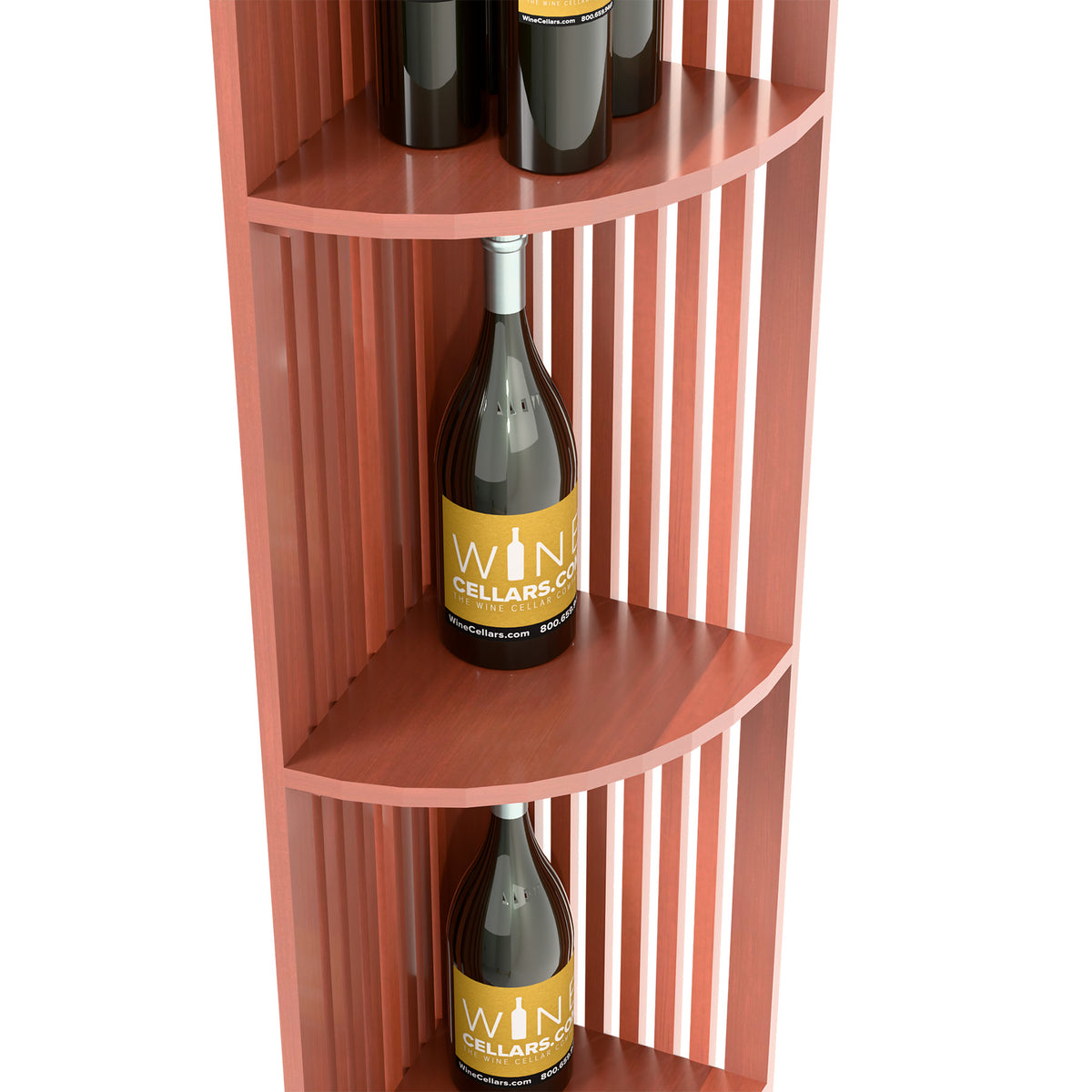 Red lattice wine shelf with bottle on rounded middle shelf
