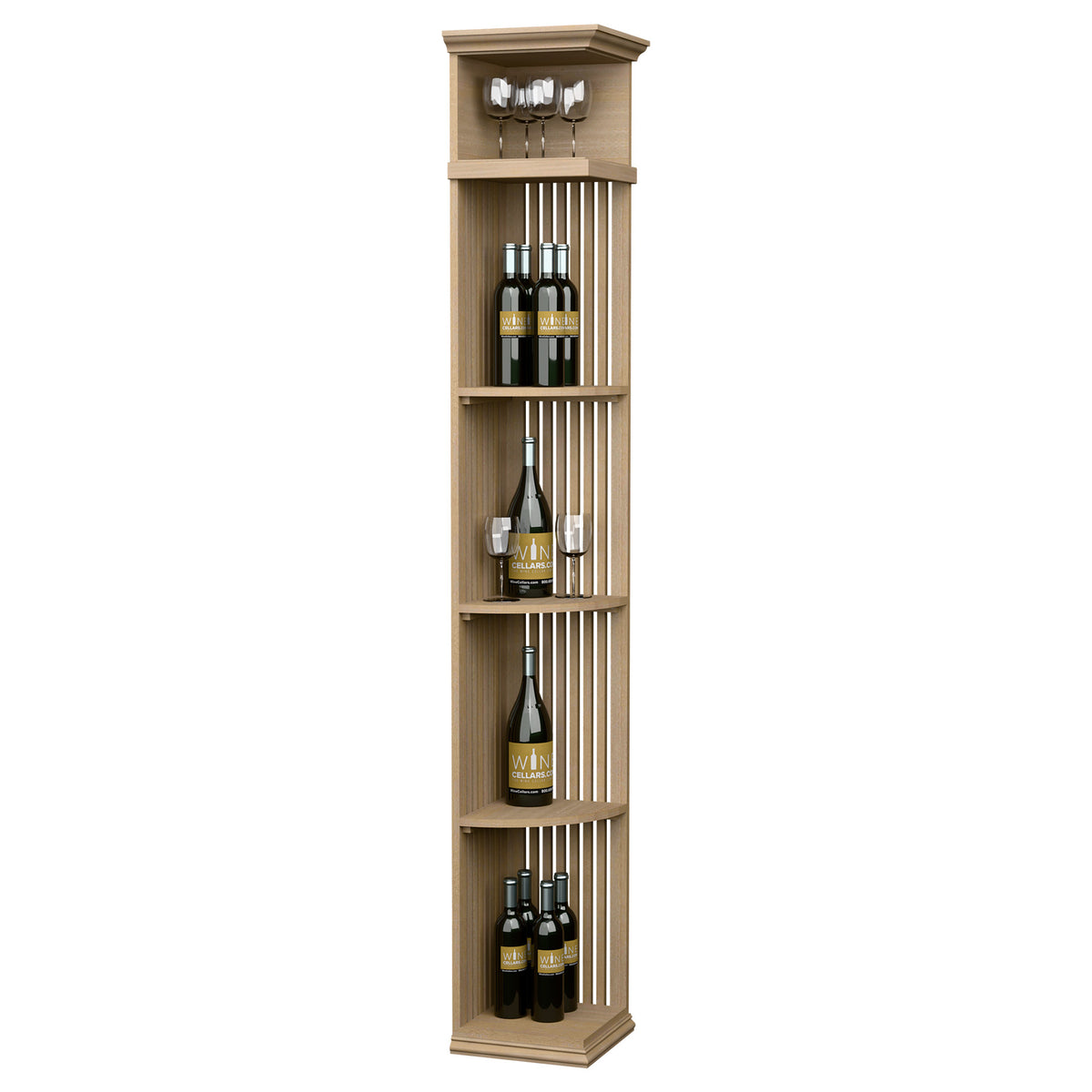 Light wood lattice wine bottle rack with square base, 7 ft tall