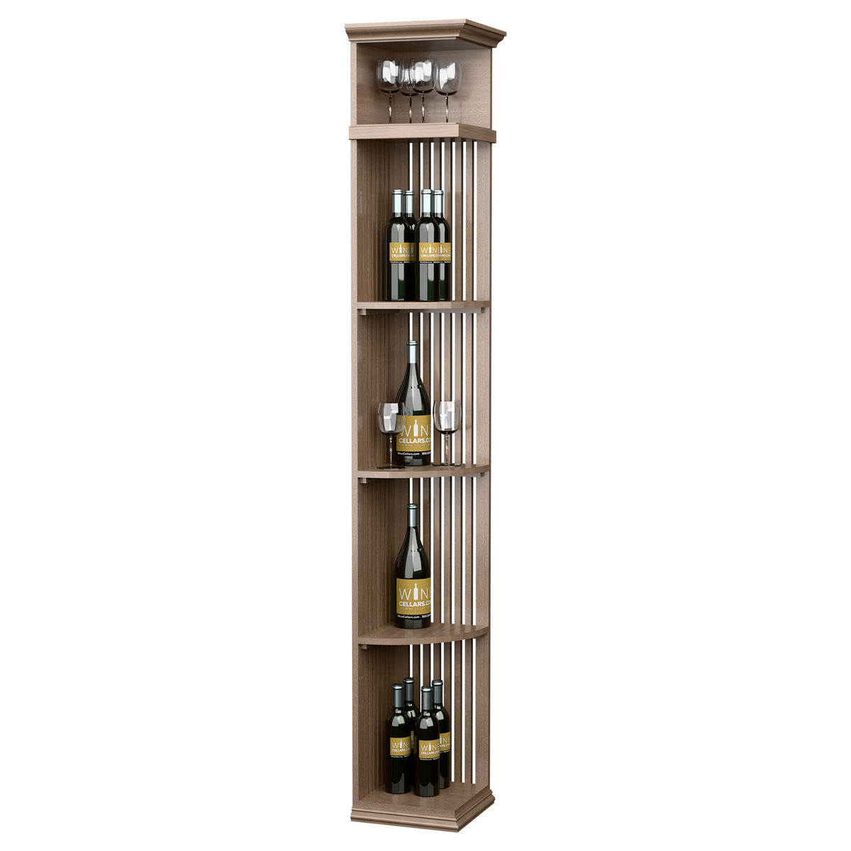 Light beige lattice wine bottle shelf with square base, 7 ft tall
