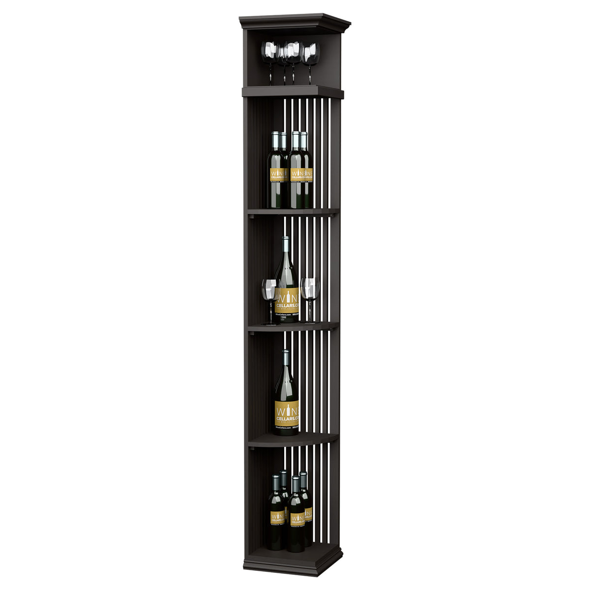 Black dark lattice wine bottle rack with square base, 7 ft tall