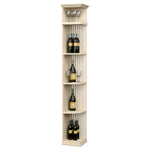 Cream-colored wine shelf with lattice panels, square base, and top glass holders