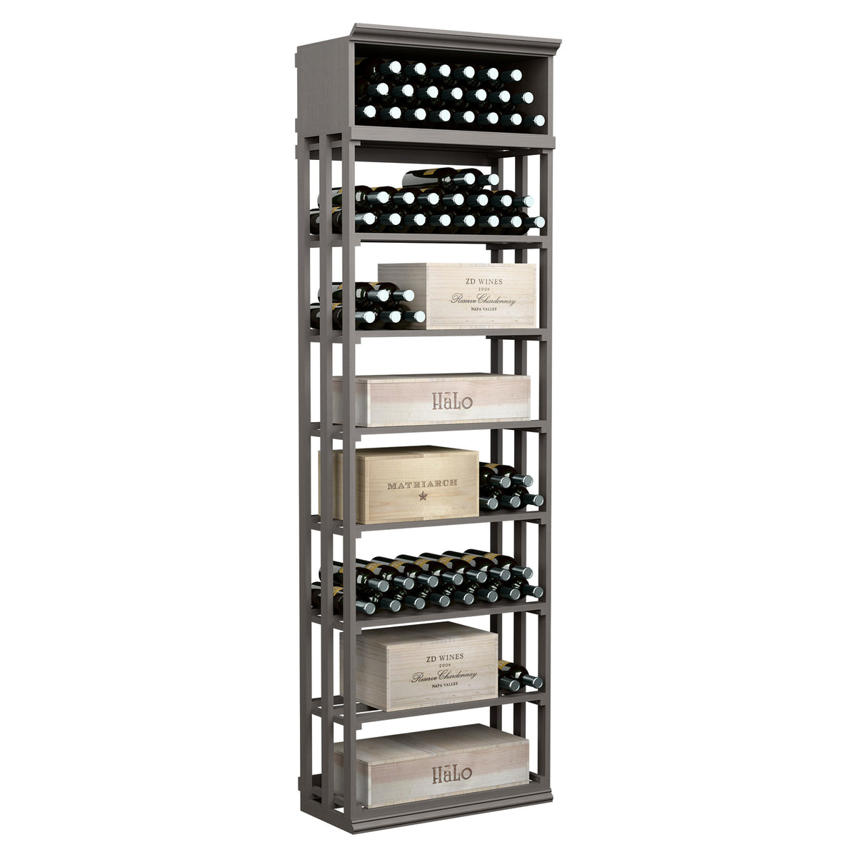 Rectangular wine rack and storage cabinet with lattice panels, 5 tiers, dark finish