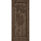 Wine cellar door with wrought iron grape grate, light wood, square top, distressed marks