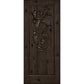 Wine cellar door with wrought iron grape grate, dark wood, square top, distressed marks