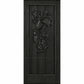 Wine cellar door with decorative wrought-iron grape motif, dark finish, square-top frame