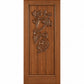 Wine cellar door with decorative wrought-iron grape motif, warm wood finish, square-top frame