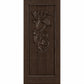 Wine cellar door with decorative wrought-iron grape motif, dark wood finish, square-top frame