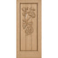 Wine cellar door with decorative wrought-iron grape motif, pale wood finish, square-top frame