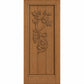 Wine cellar door with decorative wrought-iron grape motif, medium wood finish, square-top frame