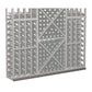 Grey wine bottle storage rack with diamond pattern and front bottle slots