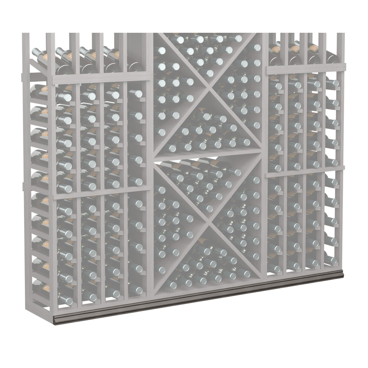 Grey wine bottle storage rack with diamond pattern and front bottle slots