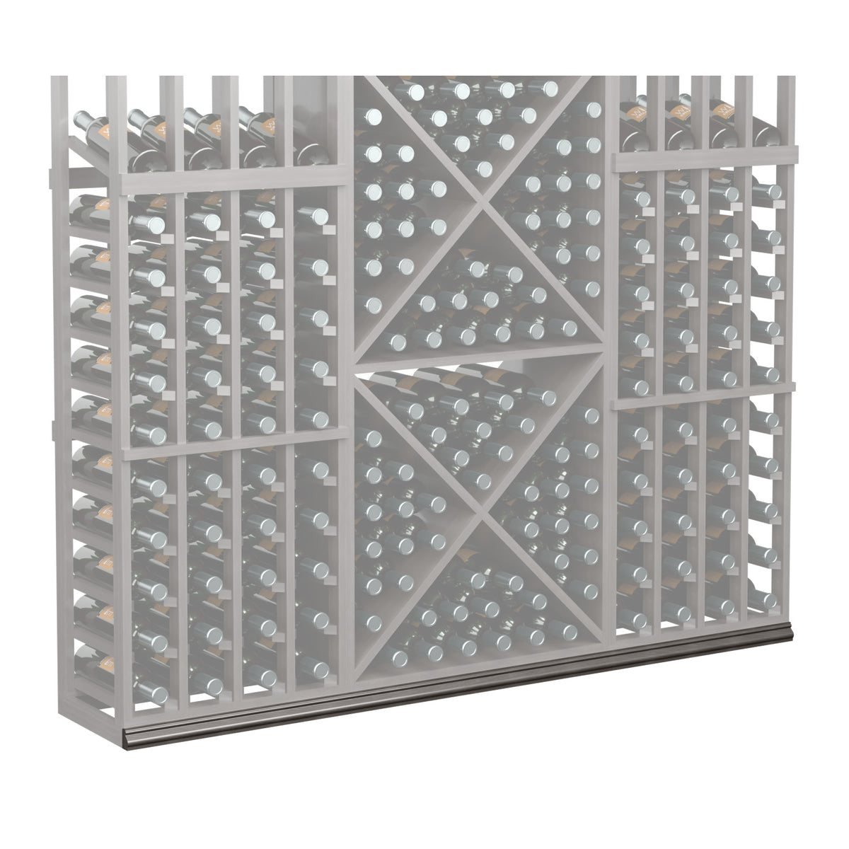 Grey wine bottle storage rack with diamond pattern and bottle compartments