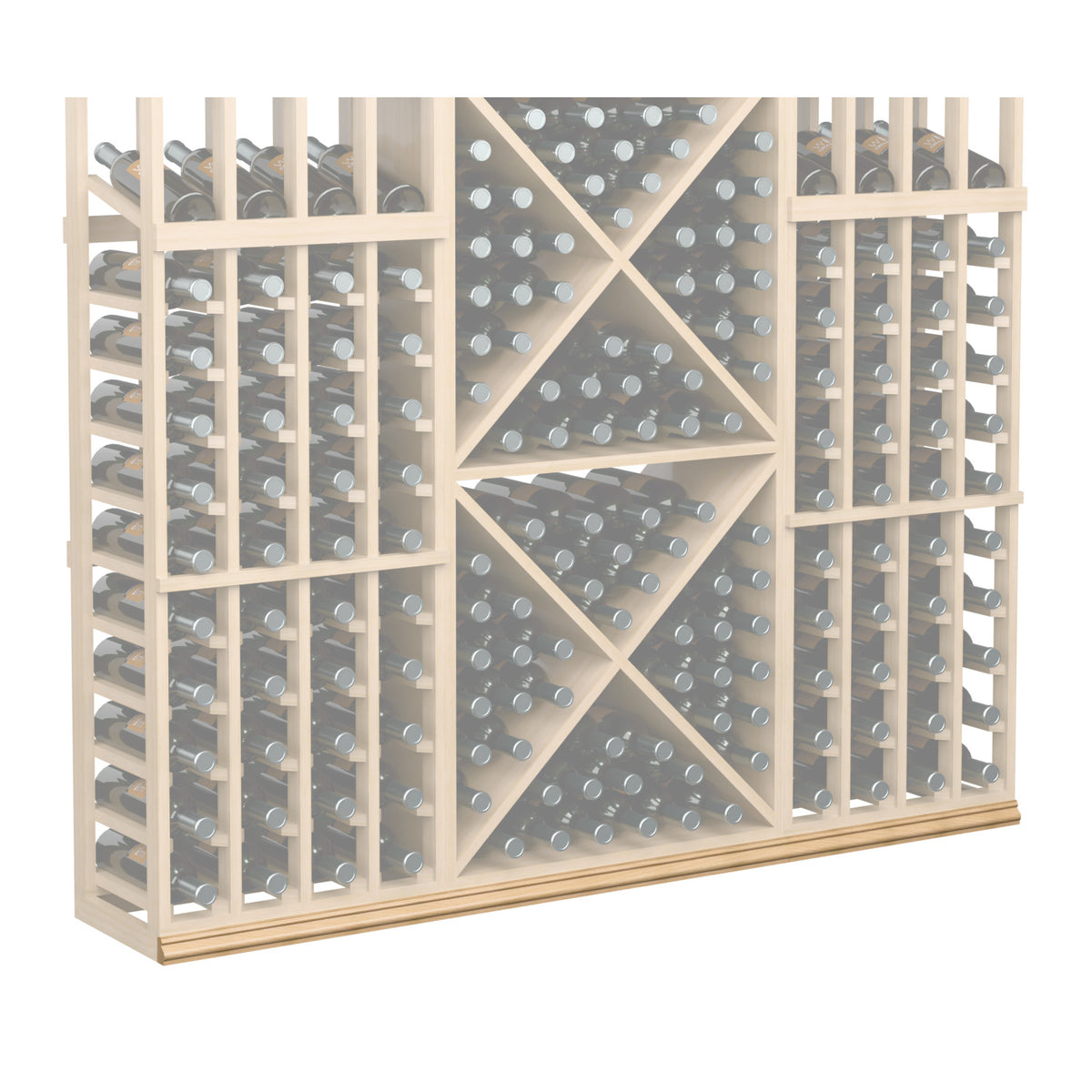 Cream wine bottle rack with grey diamond panel and evenly spaced bottle slots