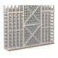 Light wood and grey wine bottle storage rack with diamond pattern grid
