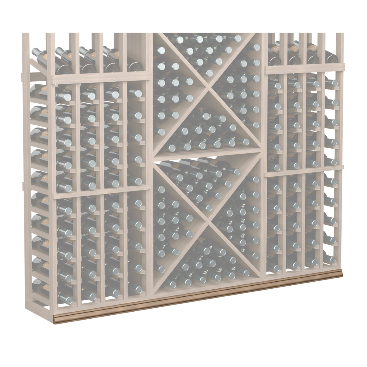 Light wood and grey wine bottle storage rack with diamond pattern grid