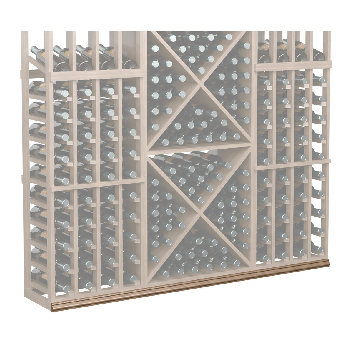 Grey wine bottle storage rack with diamond panel and side bottle compartments