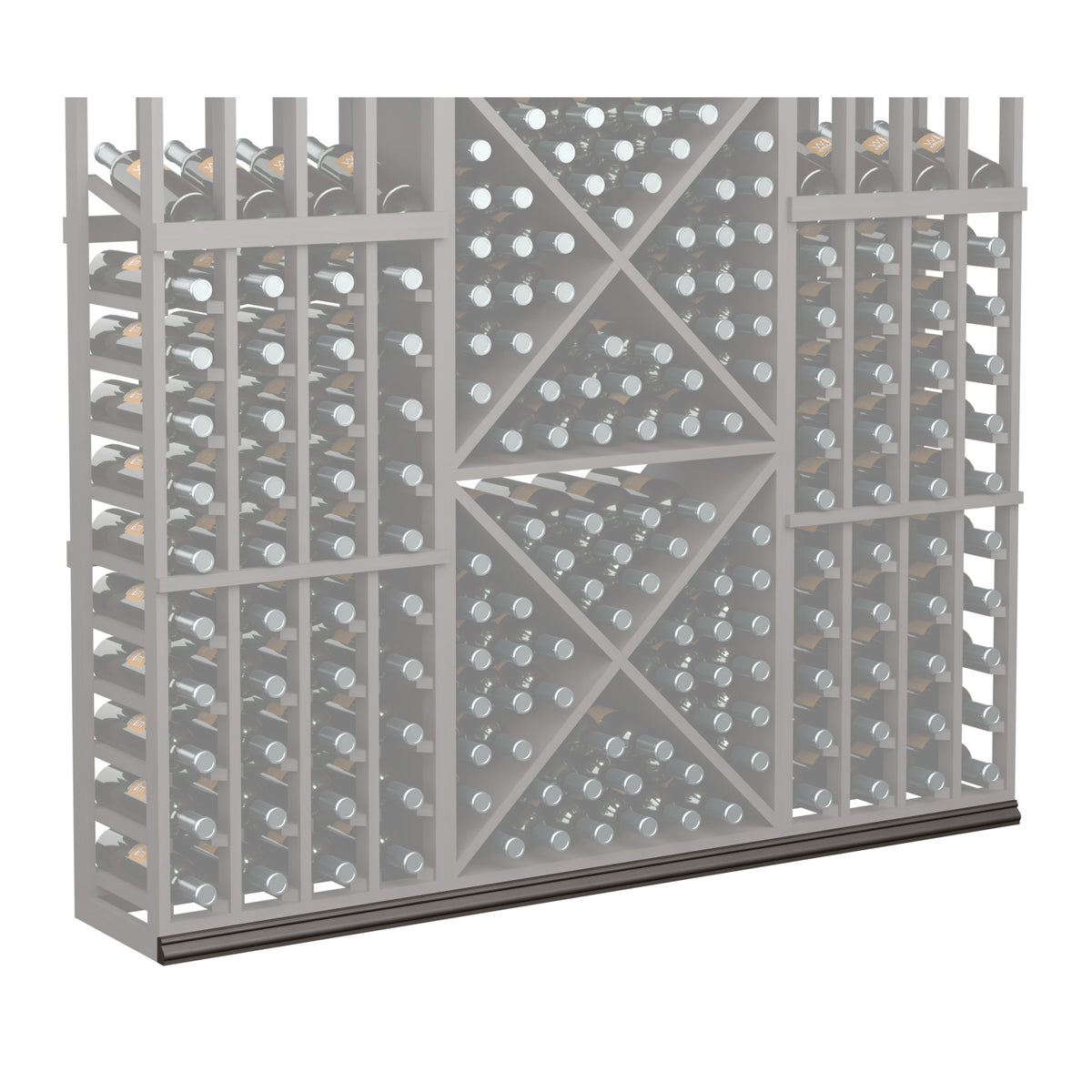 Grey wine bottle rack with diamond pattern center and front bottle holders