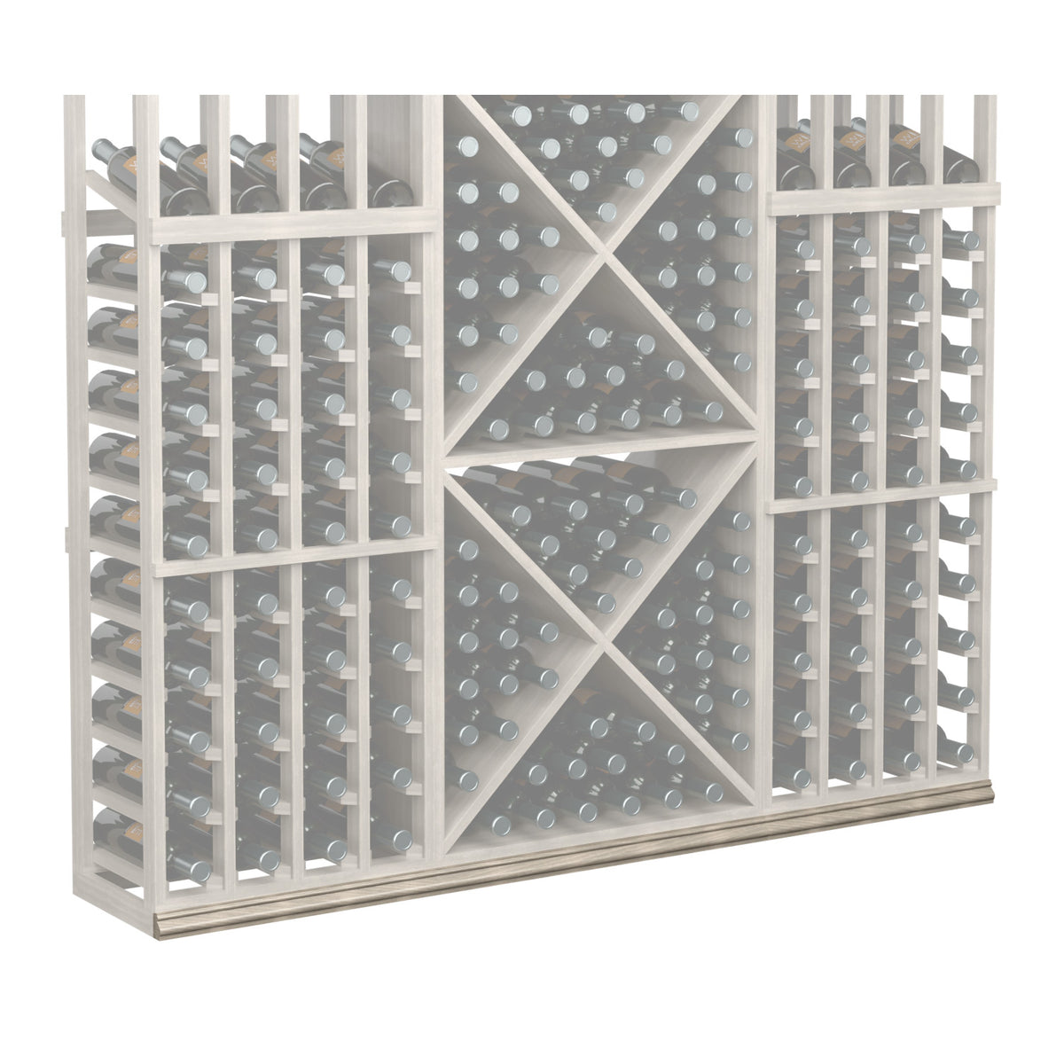 White wine bottle storage rack with gray diamond back and open bottle slots