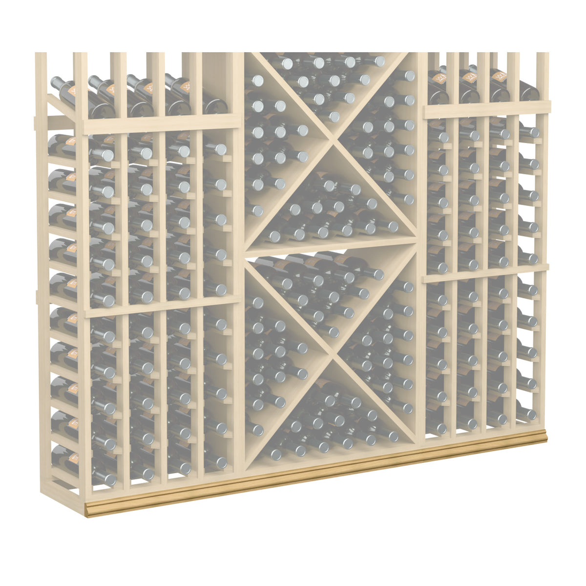 White wine bottle storage rack with gray diamond back and front bottle rows
